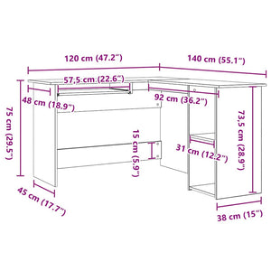 vidaXL Corner Desk Black Oak Look 120 x 140 x 75 cm