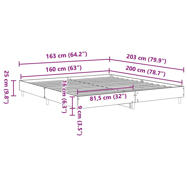 vidaXL Bed Frame Black Oak-Look 203 x 163 x 25 cm Engineered Wood