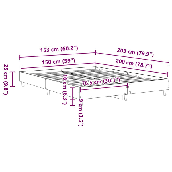 vidaXL Bed Frame Black Oak-Look 203 x 153 x 25 cm Engineered Wood