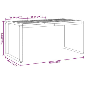 vidaXL Garden Table Grey 160 x 80 x 75 cm Solid Acacia Wood