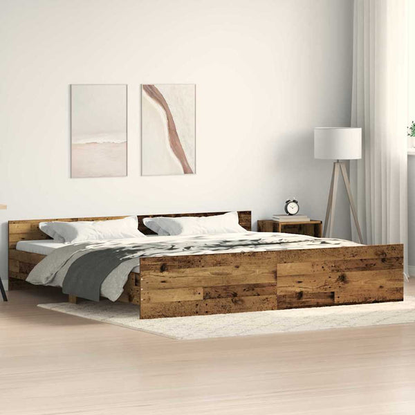 vidaXL Bed Frame with Headboard Reclaimed Wood 203 x 203 x 50 cm Engineered Wood