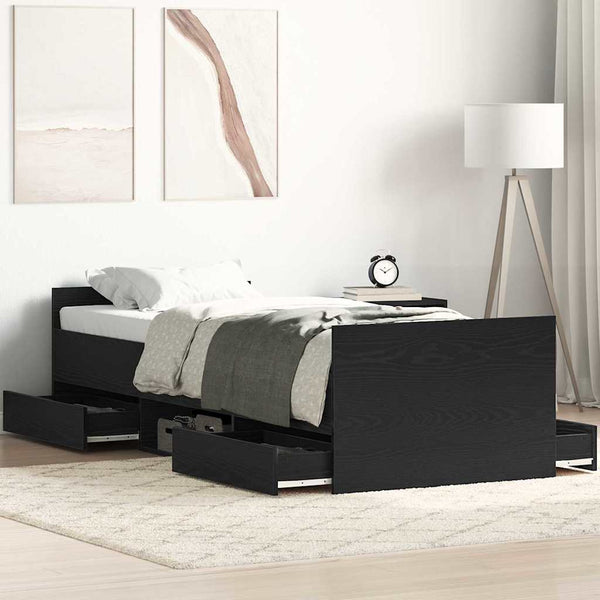 vidaXL Bed Frame Black Oak Look 193 x 78 x 50 cm Engineered Wood