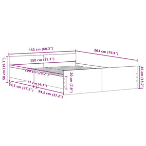 vidaXL Bed Frame without Mattress Black Oak Look 150x200 cm