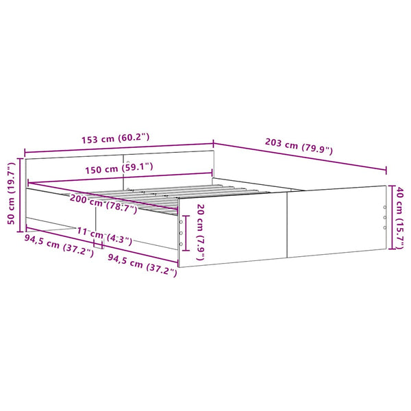 vidaXL Bed Frame without Mattress Black Oak Look 150x200 cm