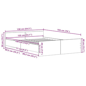 vidaXL Bed Frame without Mattress Black Oak Look 135x190 cm