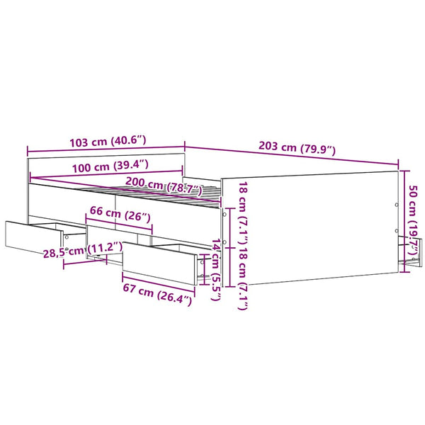 vidaXL Bed Frame Black Oak Look 203 x 103 x 50 cm Engineered Wood