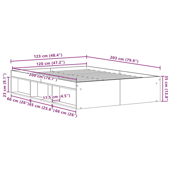 vidaXL Bed Frame without Mattress Black Oak Look 120x200 cm