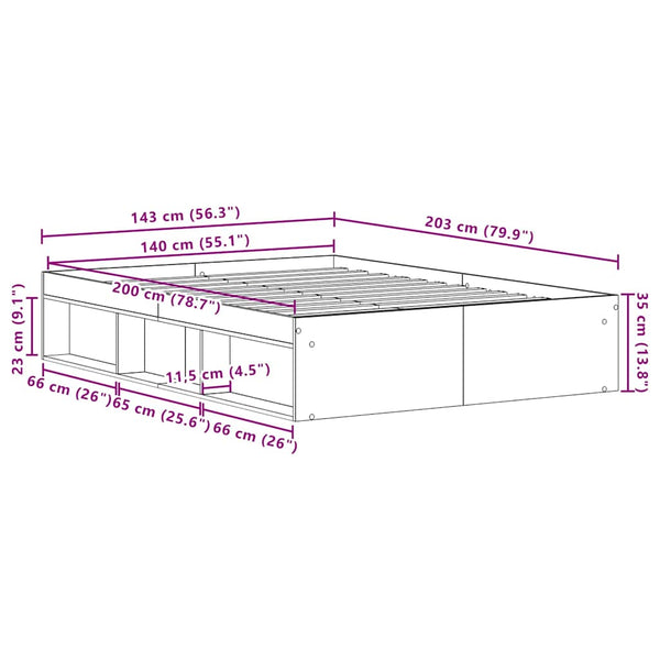 vidaXL Bed Frame without Mattress Black Oak Look 140x200 cm