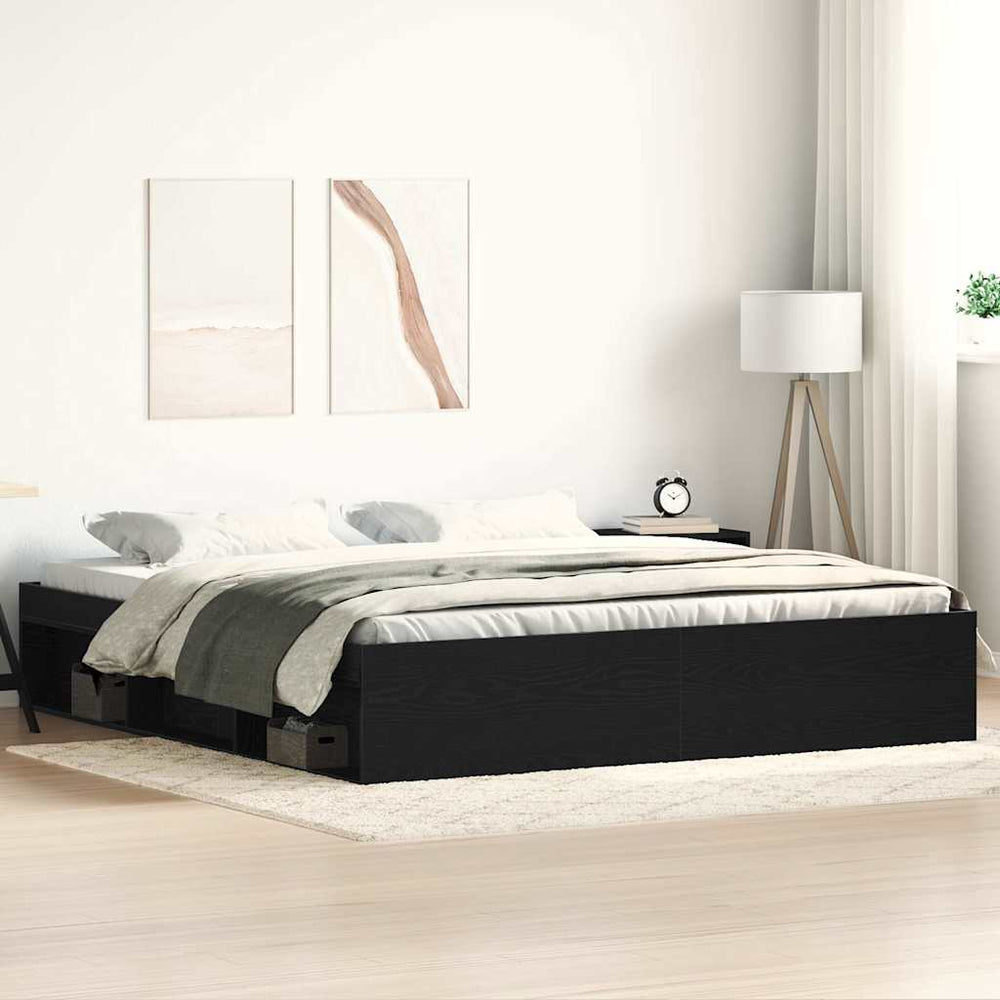 vidaXL Bed Frame without Mattress Black Oak Look 200x200 cm