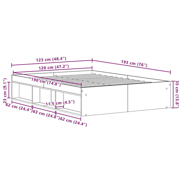 vidaXL Bed Frame without Mattress Black Oak Look 120x190 cm