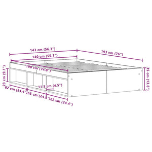 vidaXL Bed Frame without Mattress Black Oak Look 140x190 cm