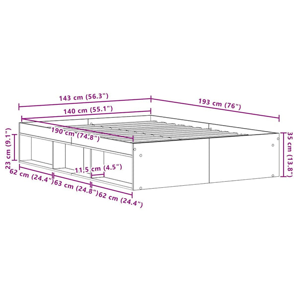 vidaXL Bed Frame without Mattress Black Oak Look 140x190 cm