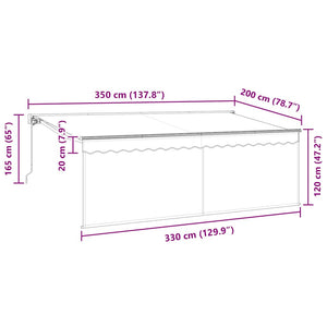 vidaXL Retractable Awning Cream 350 x 200 cm Polyester and Aluminium