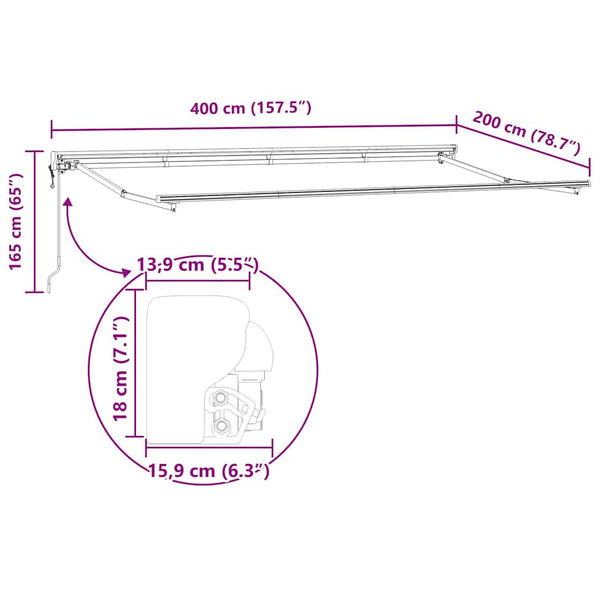 vidaXL Awning Frame Cream 400 x 200 cm Polyester with PU Coating
