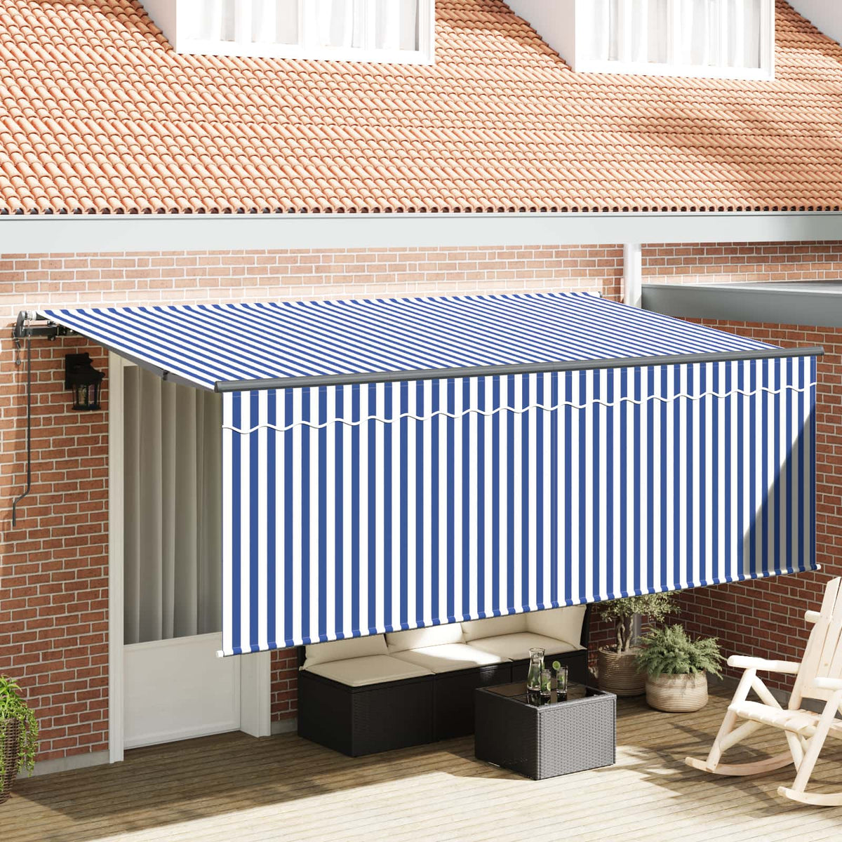 vidaXL Retractable Awning Blue and White 400 x 200 cm