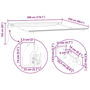vidaXL Retractable Awning Black 300 x 250 cm Polyester and Metal