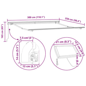 vidaXL Retractable Awning Black 300 x 250 cm Fabric
