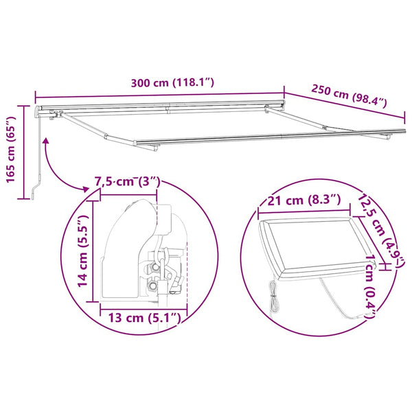 vidaXL Retractable Awning with Beige 300 x 250 cm Fabric