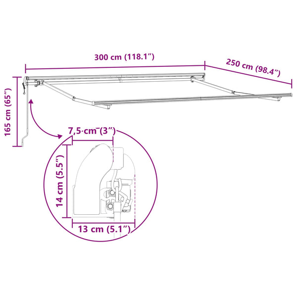 vidaXL Retractable Awning Beige 300 x 250 cm Fabric and Aluminium