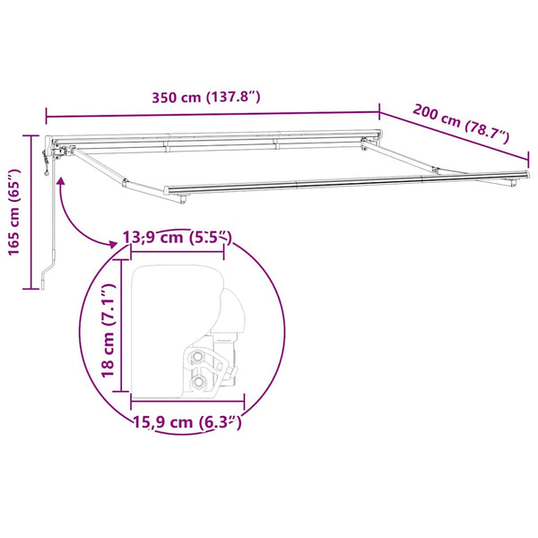vidaXL Awning Frame Adjustable White 3.5 x 2 m Steel