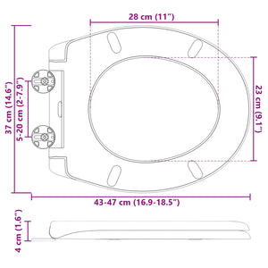 vidaXL Toilet Seat Black 47 x 37 x 4 cm Duroplast