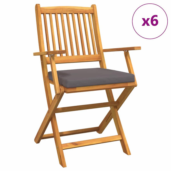vidaXL Folding Chairs 6 pcs Grey 49 x 57.5 x 92 cm Solid Acacia Wood