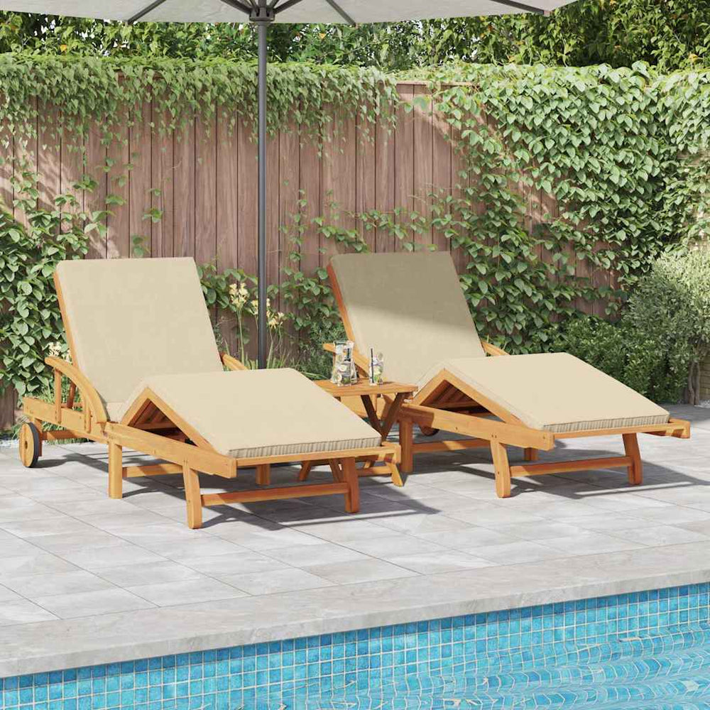 vidaXL Sun Lounger 3 pcs Beige 200 x 67 x 84 cm Solid Acacia Wood