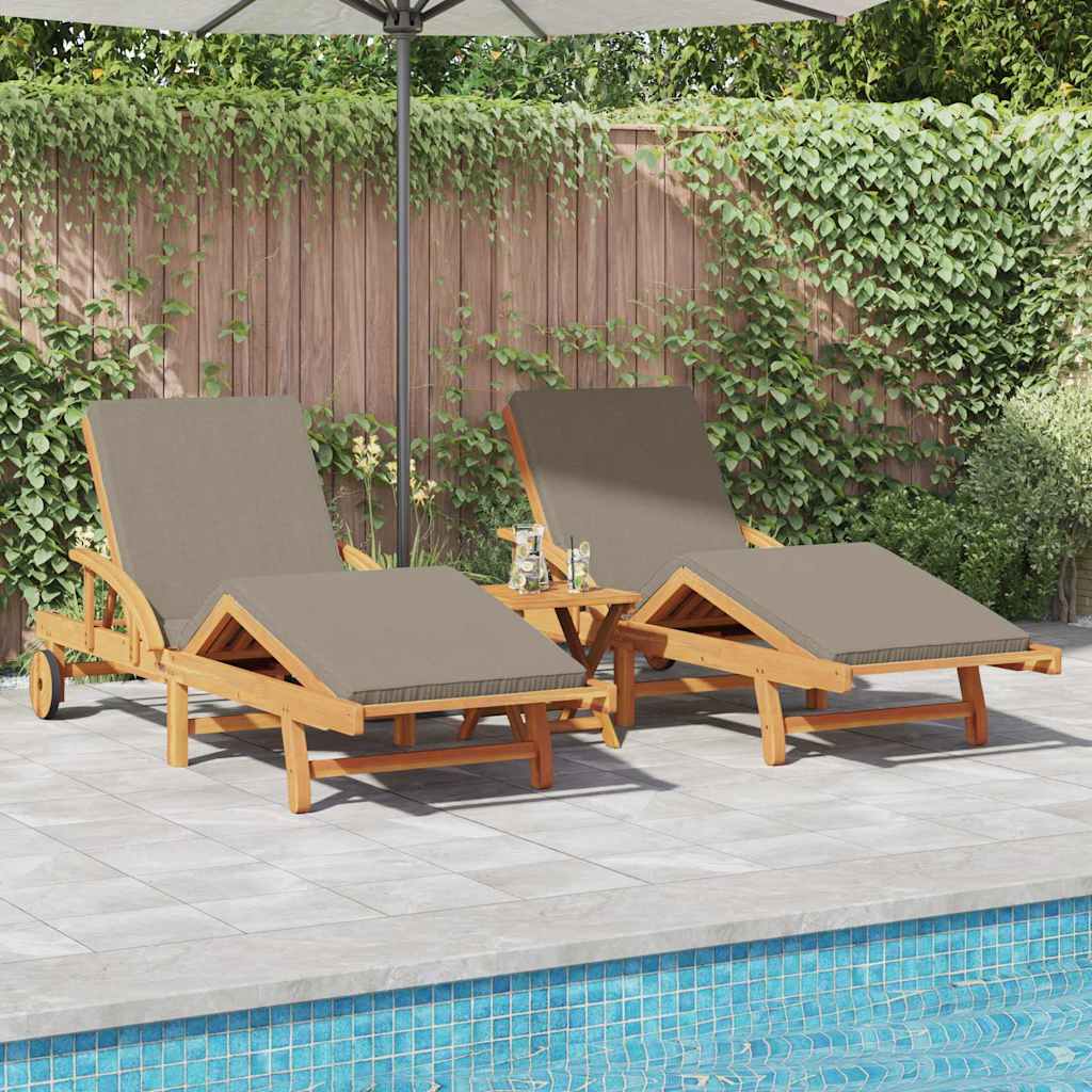 vidaXL Sun Lounger 3 pcs Taupe 200 x 67 x 84 cm Solid Acacia Wood