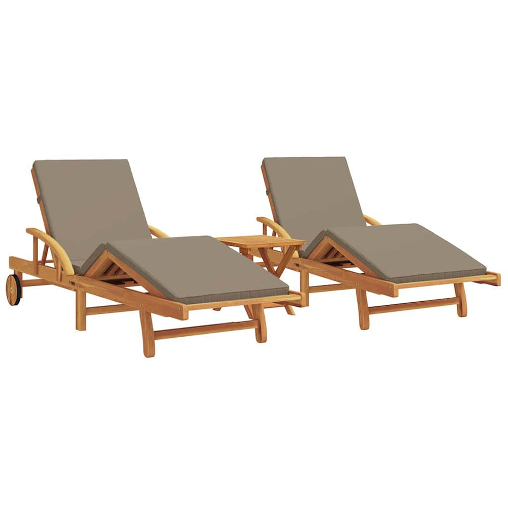 vidaXL Sun Lounger 3 pcs Taupe 200 x 67 x 84 cm Solid Acacia Wood