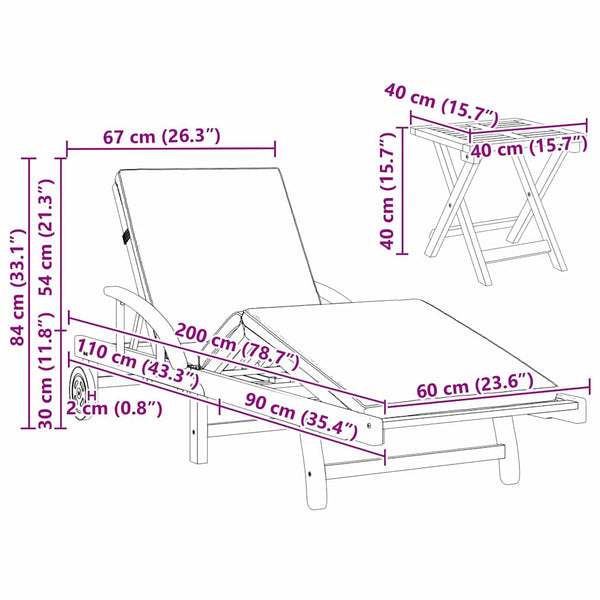 vidaXL Sun Lounger 3 pcs Taupe 200 x 67 x 84 cm Solid Acacia Wood