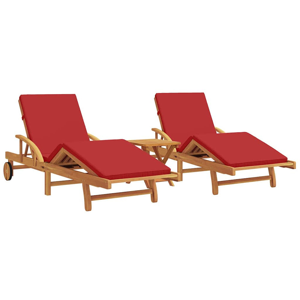 vidaXL Sun Lounger 3 pcs Red 200 x 67 x 84 cm Solid Acacia Wood