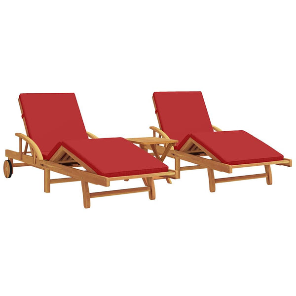 vidaXL Sun Lounger 3 pcs Red 200 x 67 x 84 cm Solid Acacia Wood