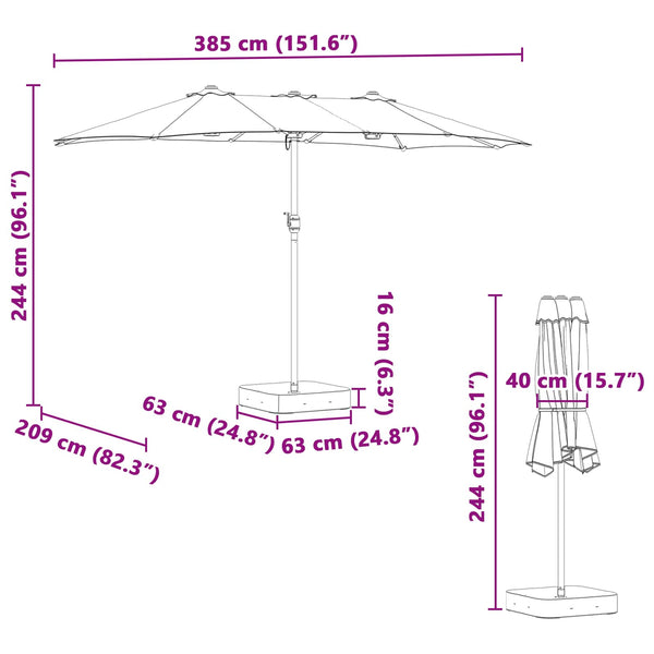 vidaXL Garden Parasol Taupe 385 x 209 x 244 cm Polyester