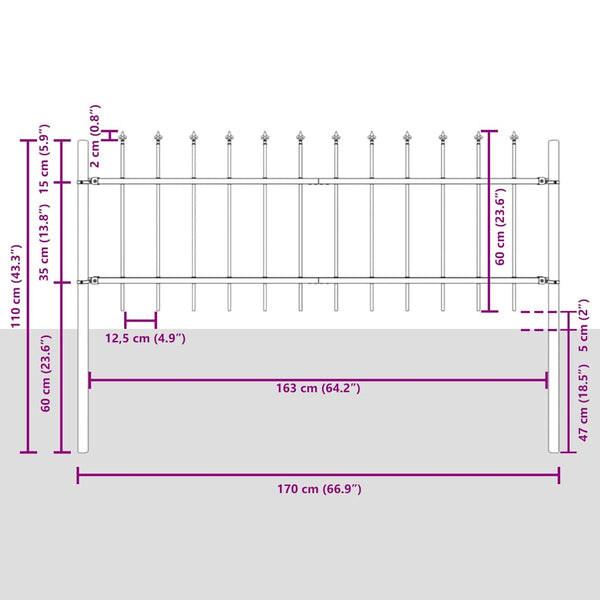 vidaXL Garden Fence 2 pcs Grey 3.4 x 0.6 m Powder-Coated Steel
