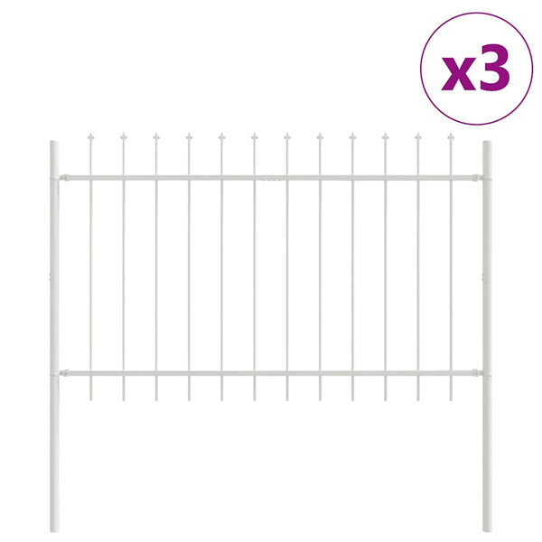 vidaXL Garden Fence 3 pcs White 5.1 x 1.2 m Powder-Coated Steel