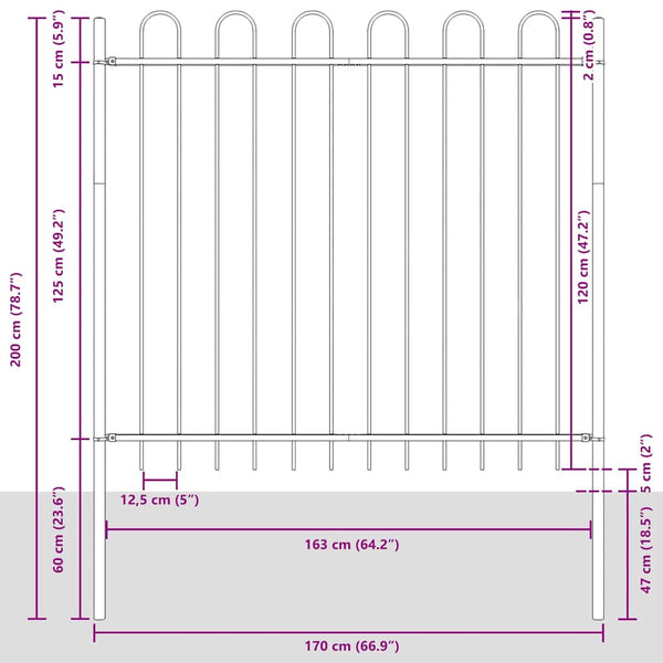 vidaXL Garden Fence 4 pcs Grey 6.8 x 1.5 m Powder-Coated Steel