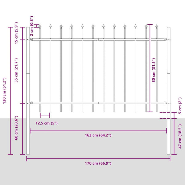 Gartenzaun Set Grau, 5-teilig, Stahl