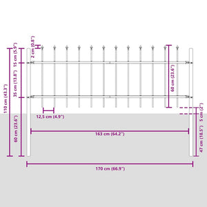 vidaXL Garden Fence 9 pcs Grey 15.3 x 0.6 m Powder-Coated Steel