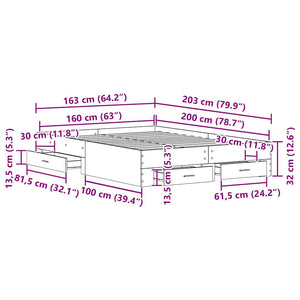 vidaXL Bed Frame Black Oak Look 160 x 200 cm Engineered Wood