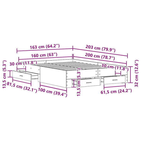 vidaXL Bed Frame Black Oak Look 160 x 200 cm Engineered Wood