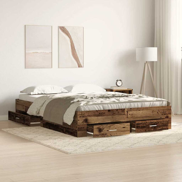 vidaXL Bed Frame with Drawers Reclaimed Wood 140 x 200 cm Engineered Wood