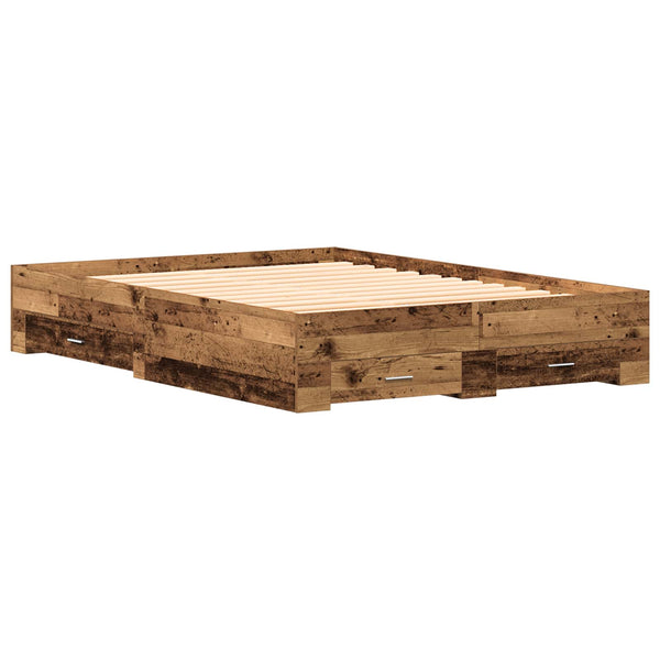 vidaXL Bed Frame with Drawers Reclaimed Wood 140 x 200 cm Engineered Wood
