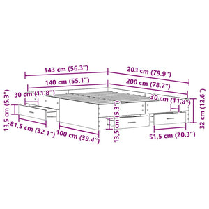 vidaXL Bed Frame Black Oak Look 140 x 200 cm Engineered Wood