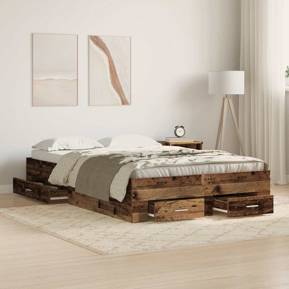 vidaXL Bed Frame with Drawers Reclaimed Wood 120 x 200 cm Engineered Wood