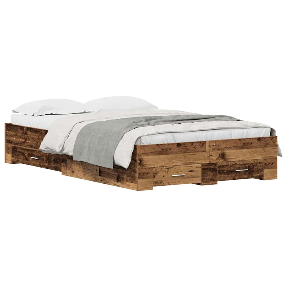 vidaXL Bed Frame with Drawers Reclaimed Wood 120 x 200 cm Engineered Wood