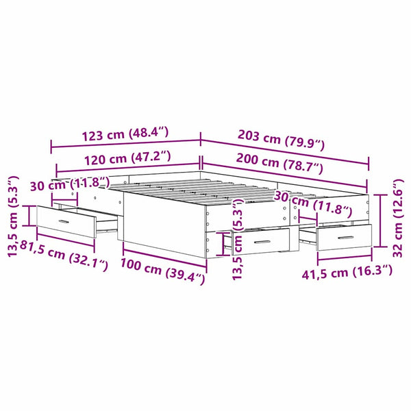 vidaXL Bed Frame Artisan Oak 120 x 200 cm Engineered Wood