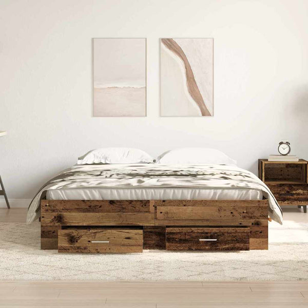 vidaXL Bed Frame with Drawers Reclaimed Wood 140 x 190 cm Engineered Wood