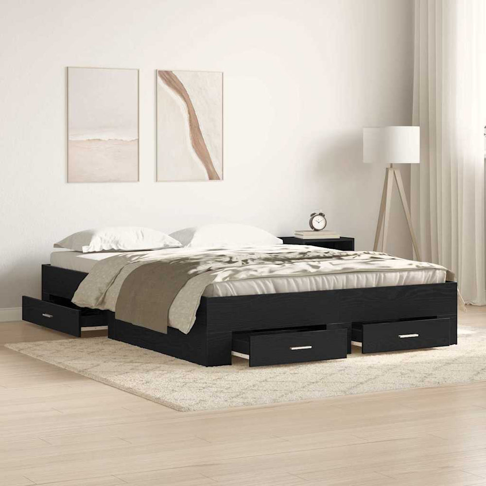 vidaXL Bed Frame Black Oak Effect 140 x 190 cm Engineered Wood