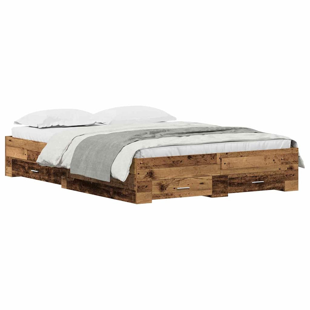 vidaXL Bed Frame with Drawers Reclaimed Wood 135 x 190 cm Engineered Wood