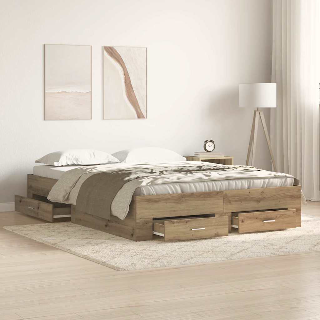 vidaXL Bed Frame Artisan Oak 135 x 190 cm Engineered Wood